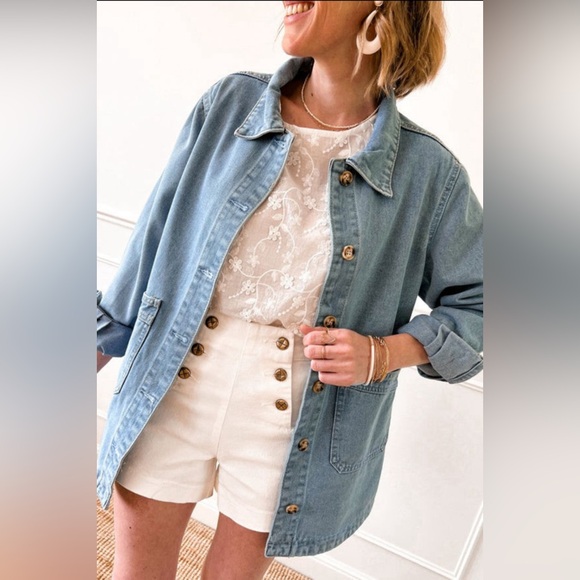 Peyton - slit buttons pocketed denim jacket - Picture 3 of 4